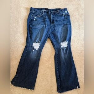 Judy Blue Medium Dark Blue Distressed Wide-Leg Jeans